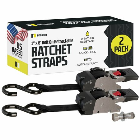 DC CARGO 1in X 6 Bolt-On Retractable Ratchet Straps - Stainless Steel, 2PK 16RRBOSS-2